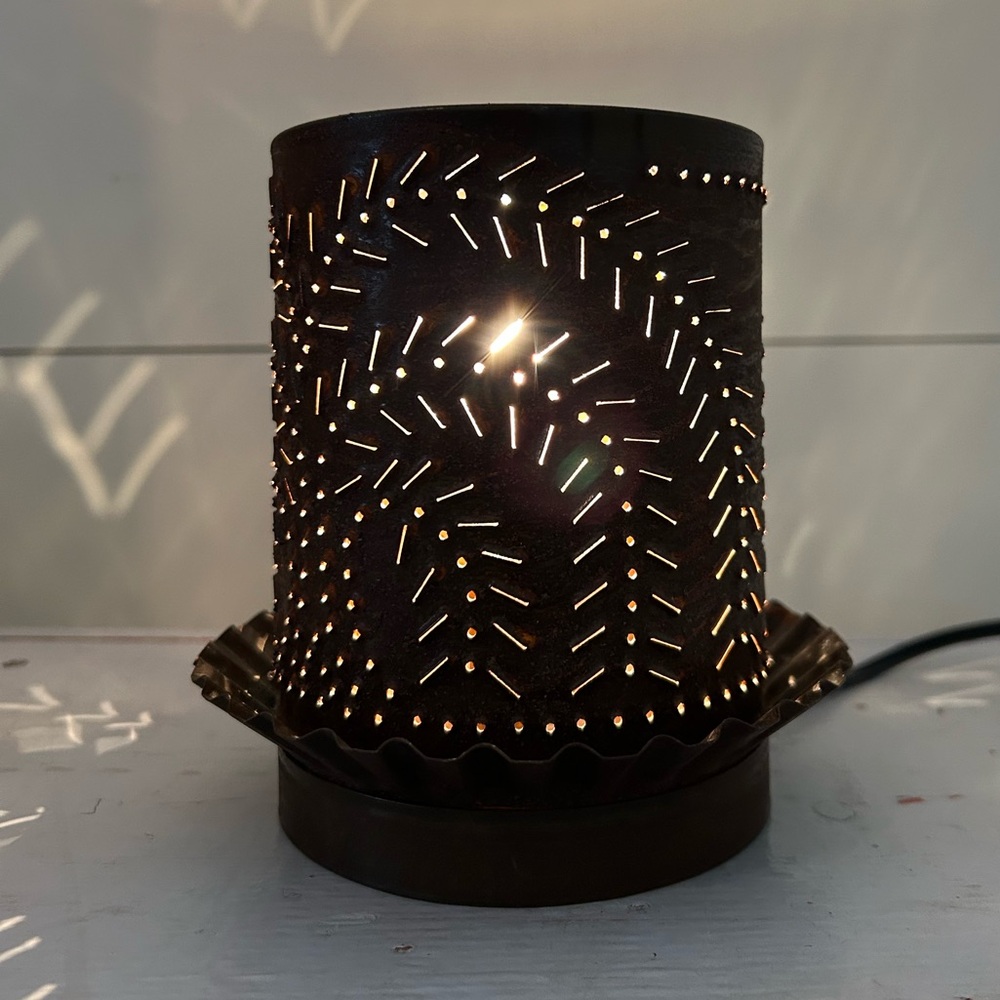 Rustic Brown Tin Punch Lamp